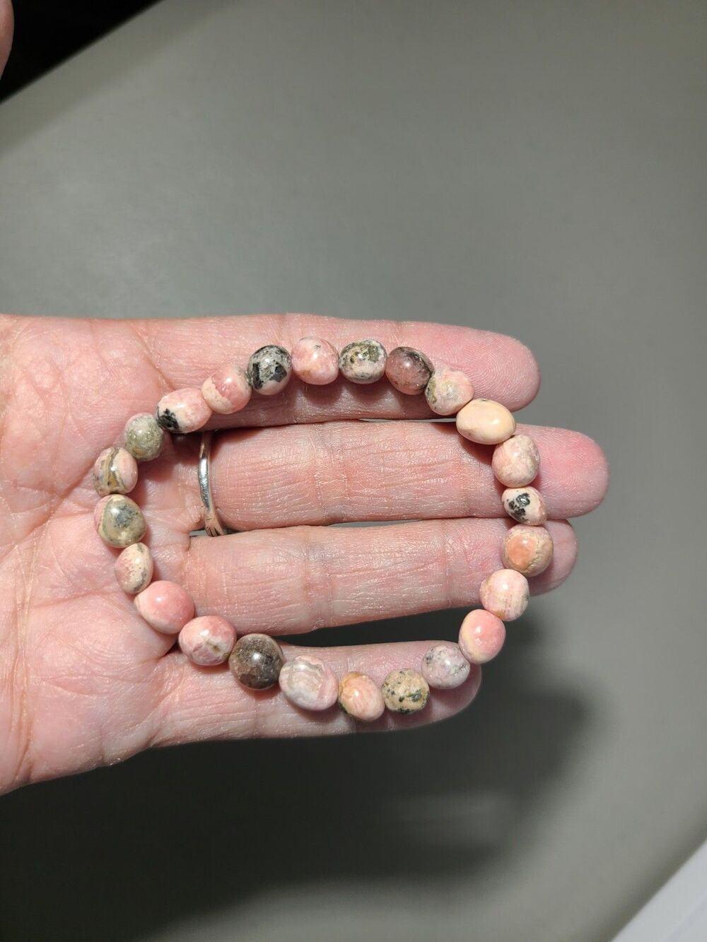 Natural Rhodochrosite Gemstone Stretch Bracelet Pink Crystal Healing Beads 7"